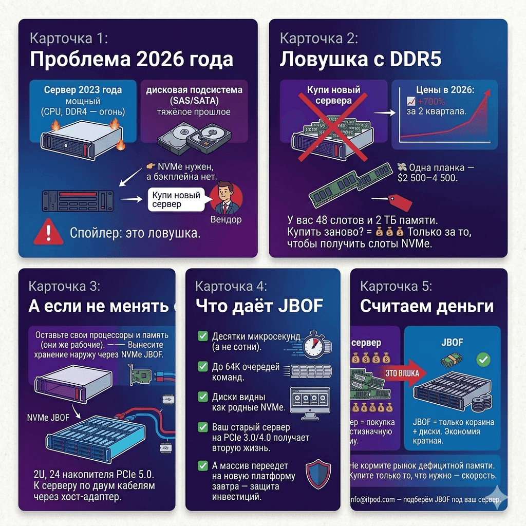 NVMe вместо замены сервера: как обойти ценовой шторм на DDR5 в 2026